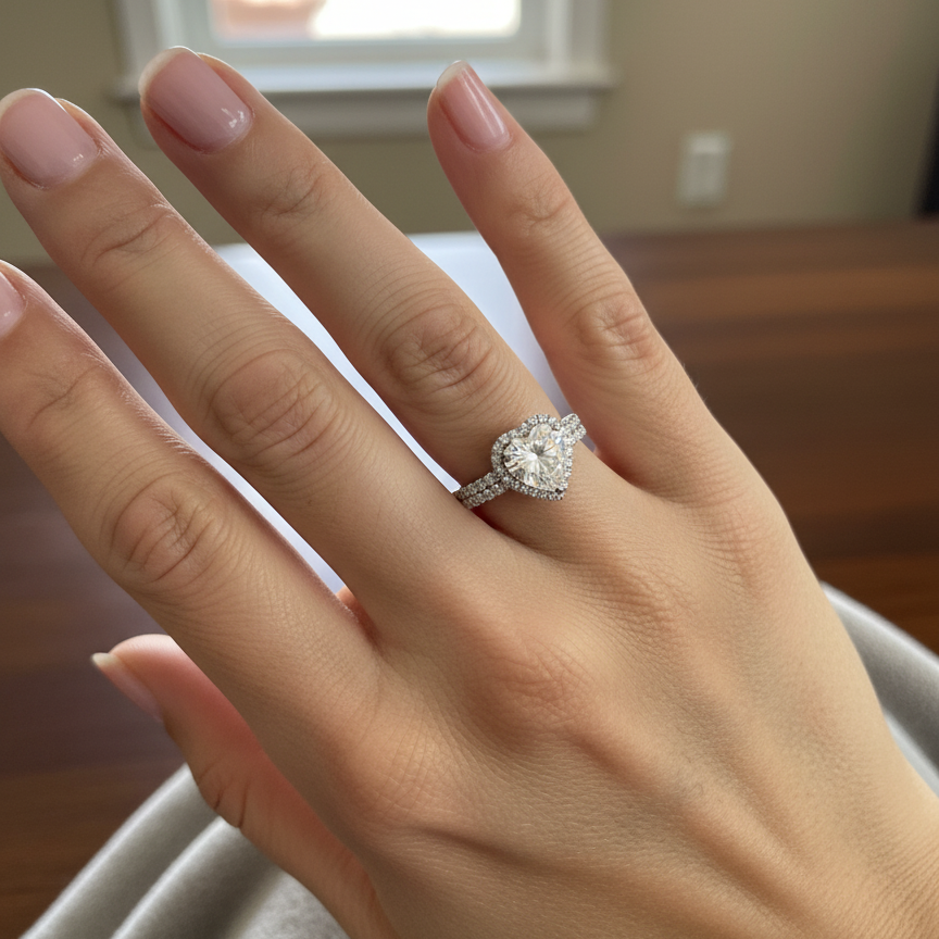 Heart Diamond Ring With Twin Bands