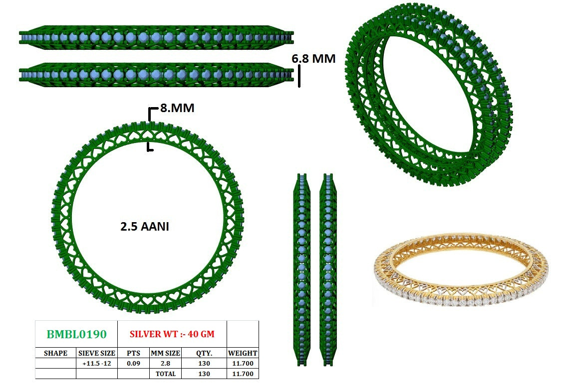 Solitaire Single Line Bangles - Set of Two