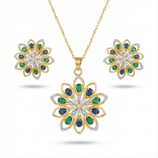 Floral Diamond Pendant Set