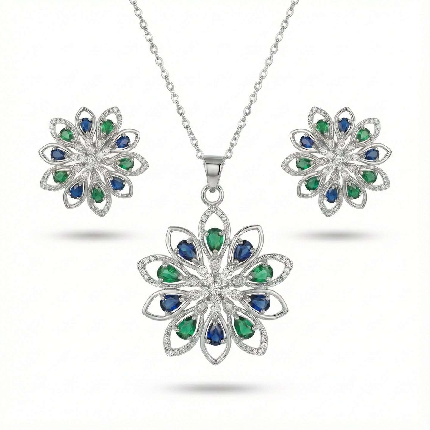 Floral Diamond Pendant Set