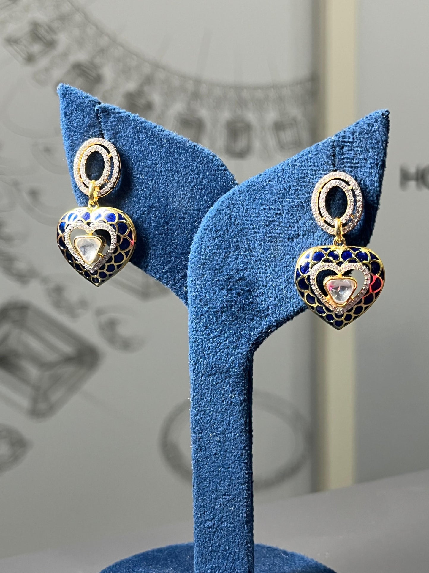Enamel Polki Heart Earrings