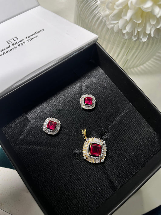 Ruby channel pendant set