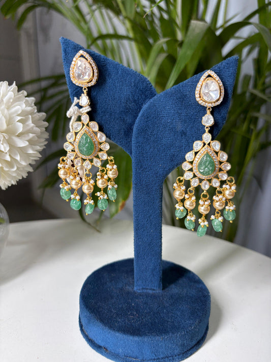 Moissanite Polki Emerald Earrings