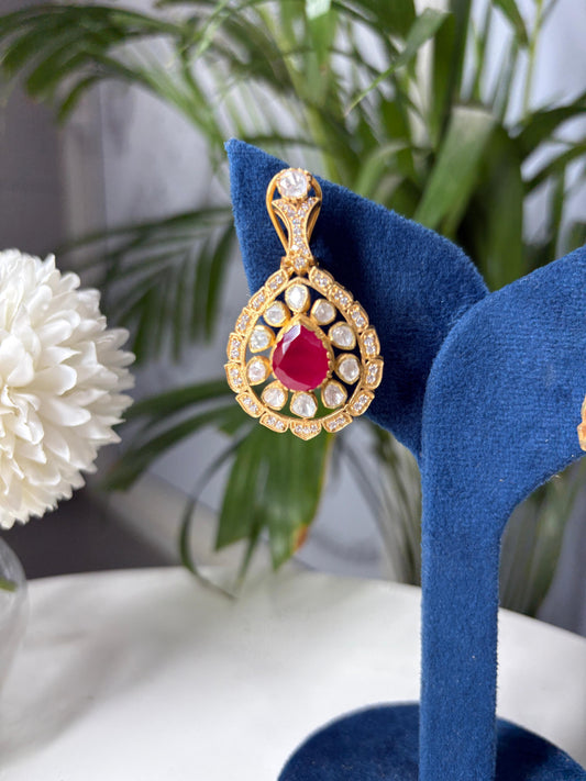 Moissanite Polki Floral Ruby Earrings