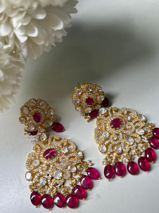Moissanite Polki Ruby Danglers