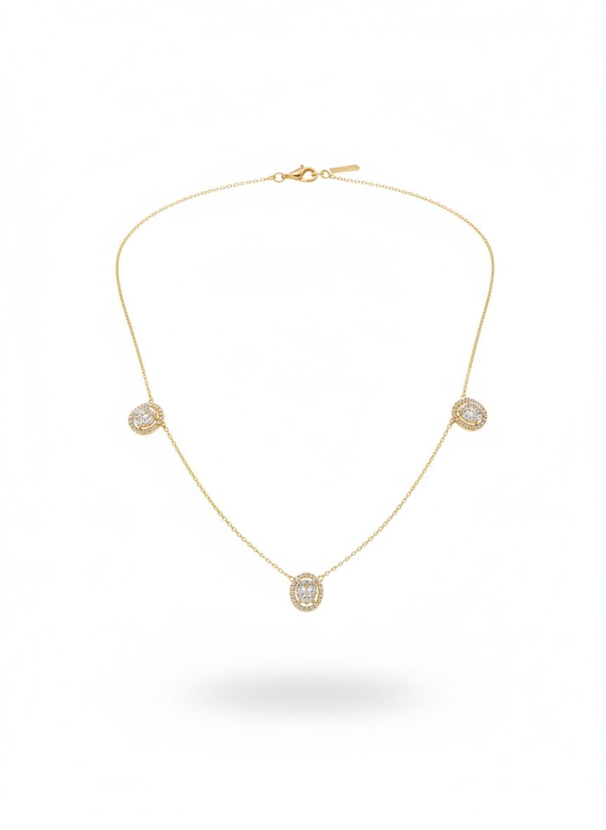 Oval Halo Trio Necklace