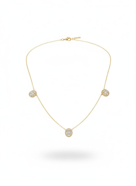 Oval Halo Trio Necklace