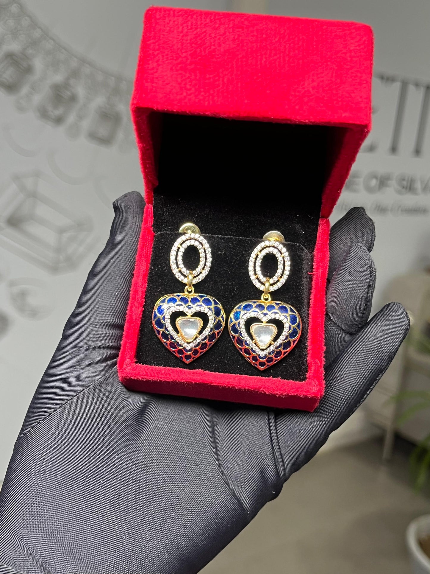 Enamel Polki Heart Earrings