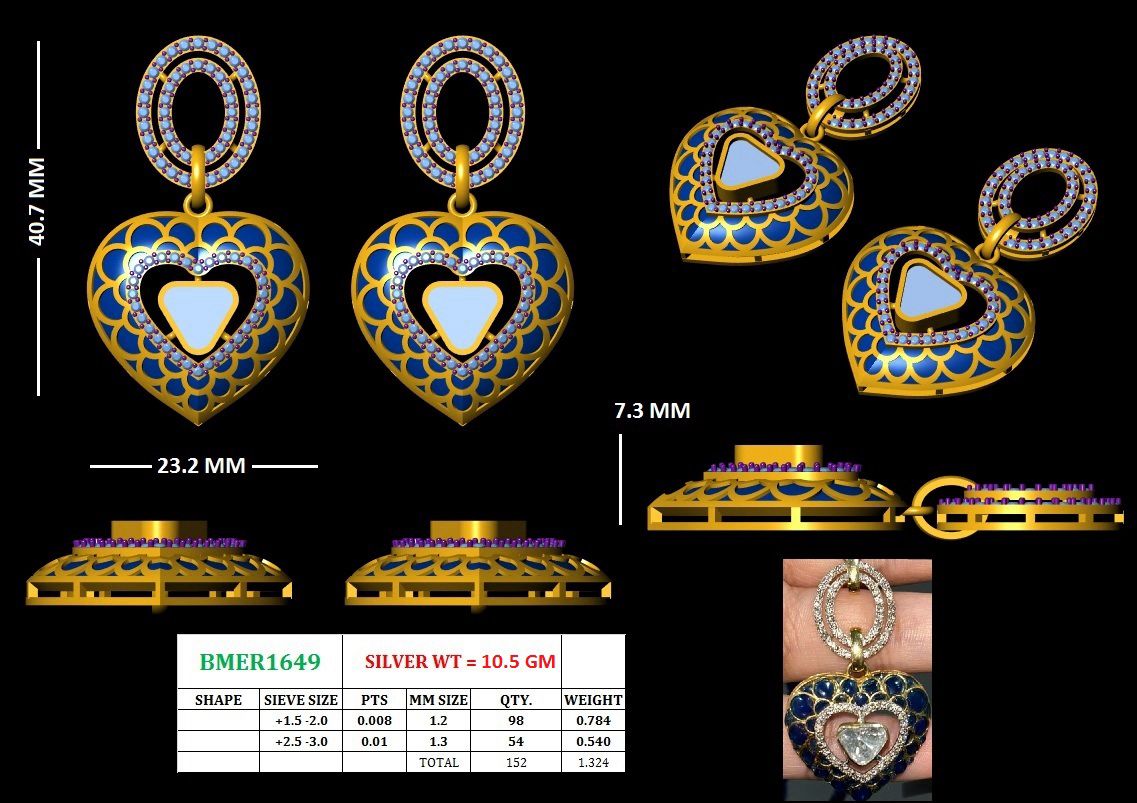 Enamel Polki Heart Earrings