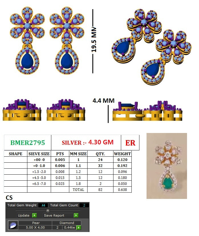 Floral earrings with Emerald Drop