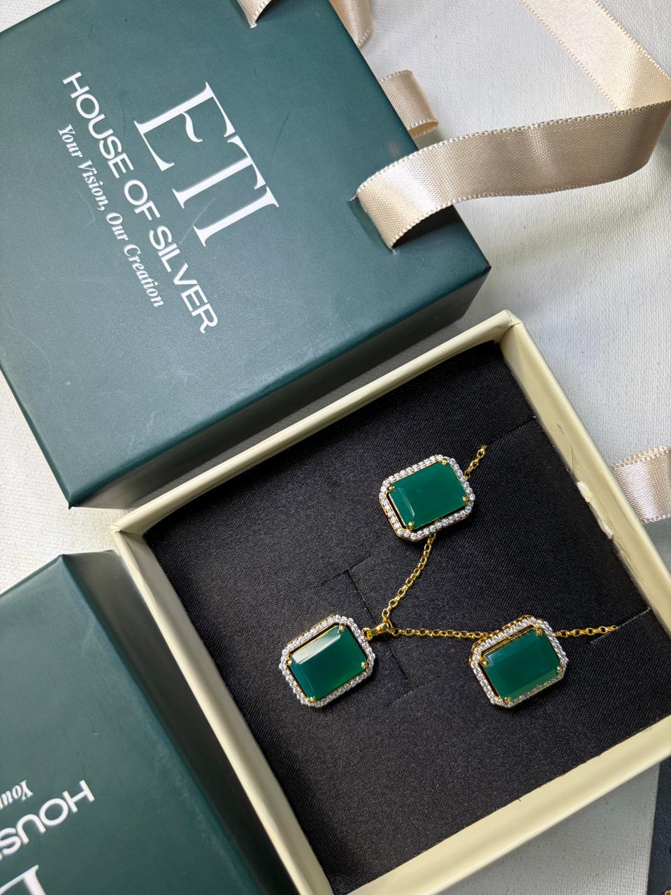 Gemstone Halo Pendant Set