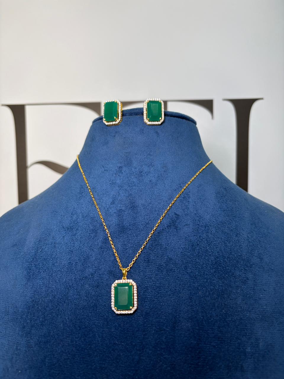 Gemstone Halo Pendant Set