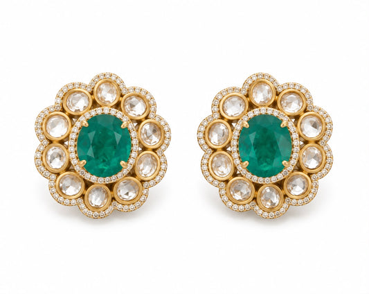 Doublet Emerald Polki Earrings