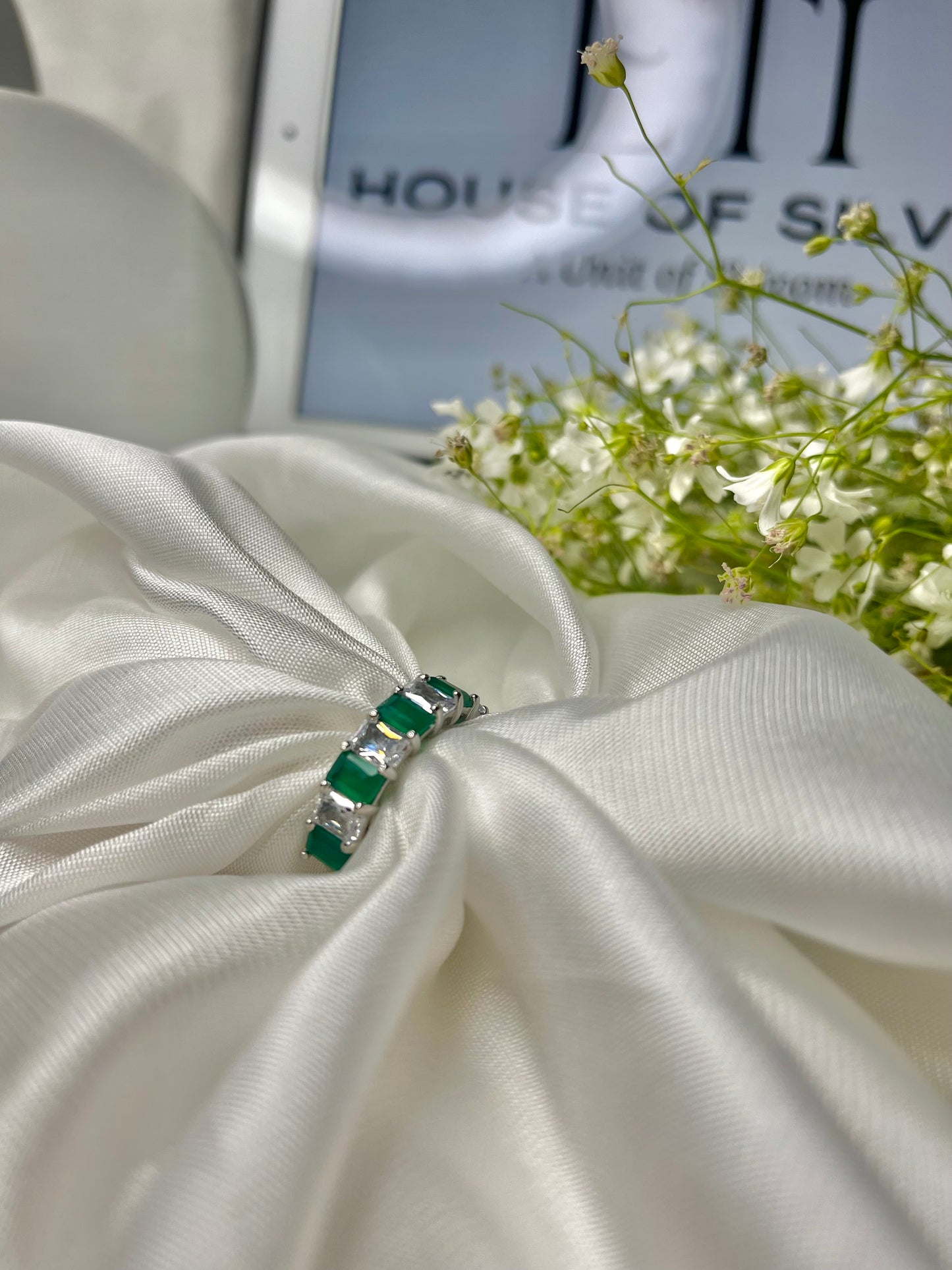 Emerald Diamond Half Eternity Ring
