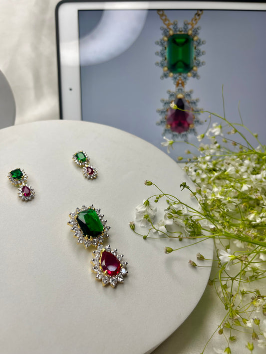 Emerald and Ruby Detachable Pendent Set